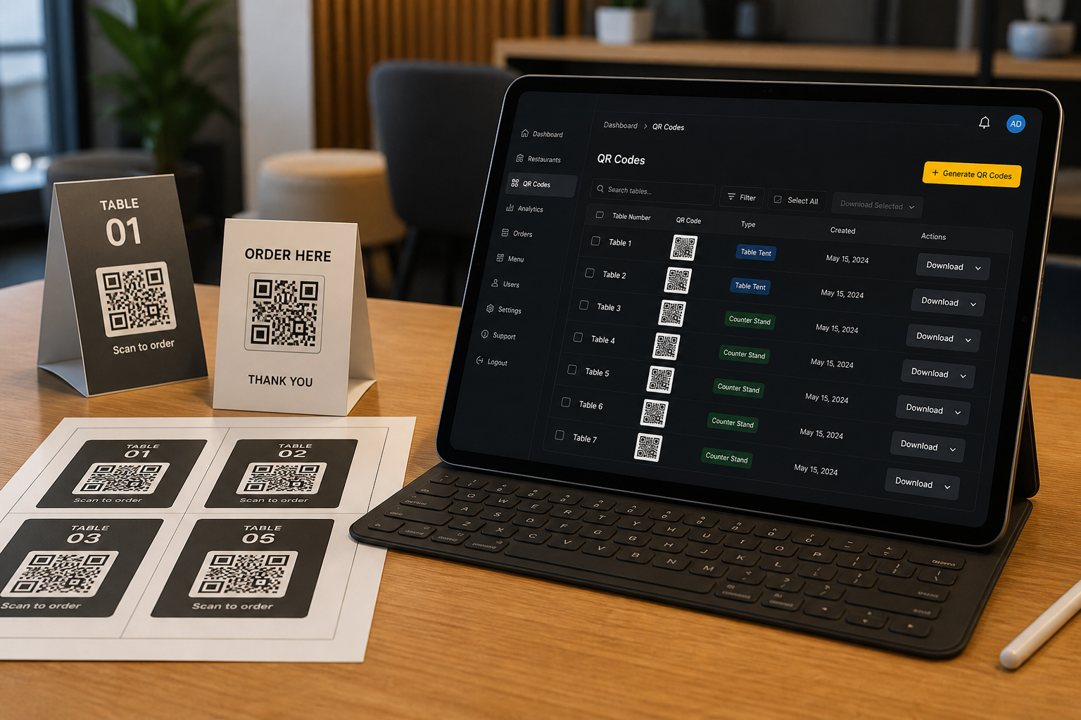 Generate QRs for Tables, Counter & Storefront
